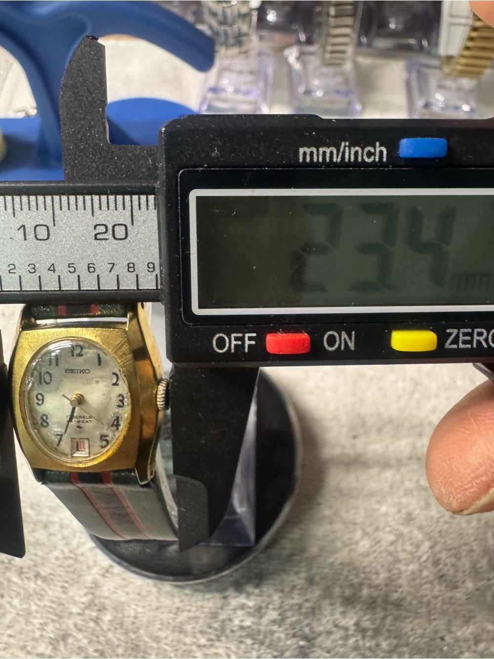 Seiko Gold-Tone Analog Watch with Green and Red Stripe Strap - Picture 7 of 8